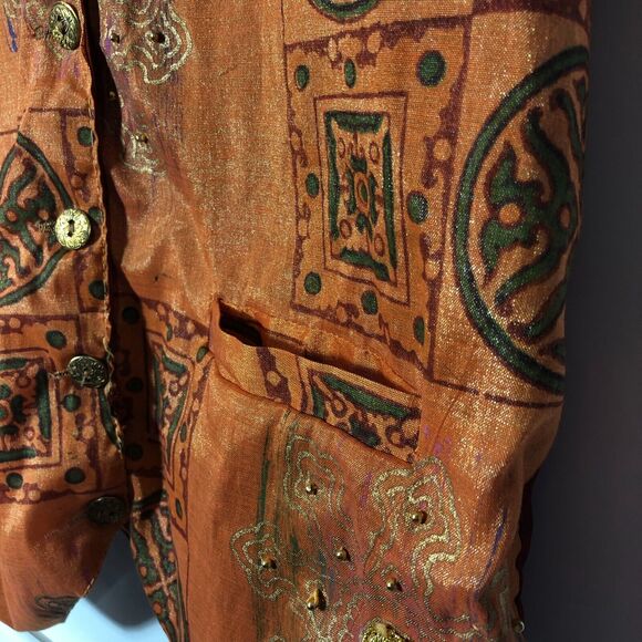 Orange Vest Shimmery Vintage Rayon from India Beaded Stamped Mirrors Small - Picture 9 of 9